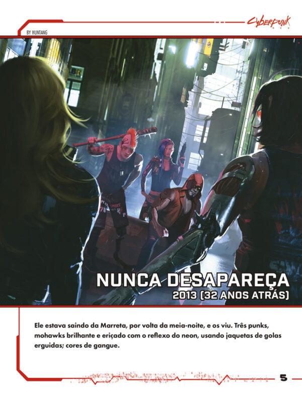 Capa do livro de regras RPG Cyberpunk RED com ilustrações vibrantes e detalhes intrigantes.