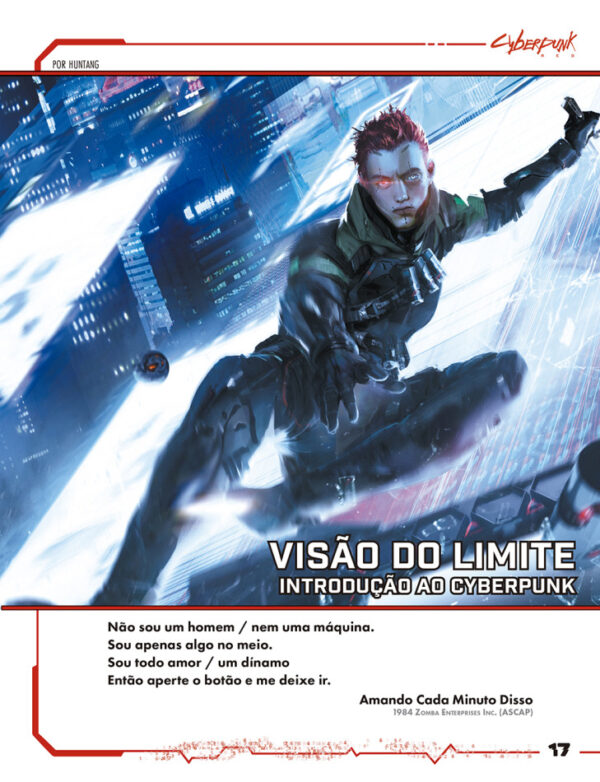 Capa do livro de regras RPG Cyberpunk RED com ilustrações vibrantes e detalhes intrigantes.