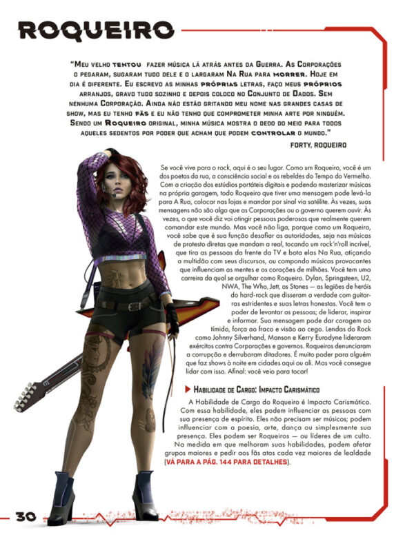 Capa do livro de regras RPG Cyberpunk RED com ilustrações vibrantes e detalhes intrigantes.
