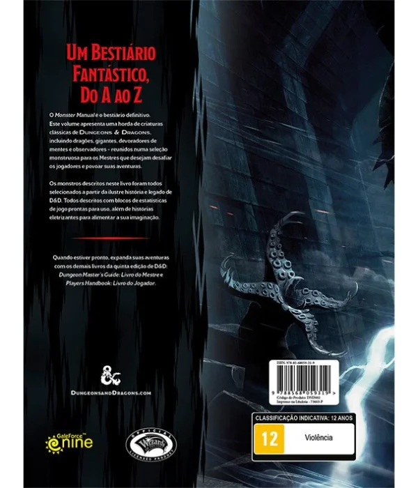 Capa do livroDungeons & Dragons: Monster Manual - Livro dos Monstros com ilustrações vibrantes e detalhes intrigantes.