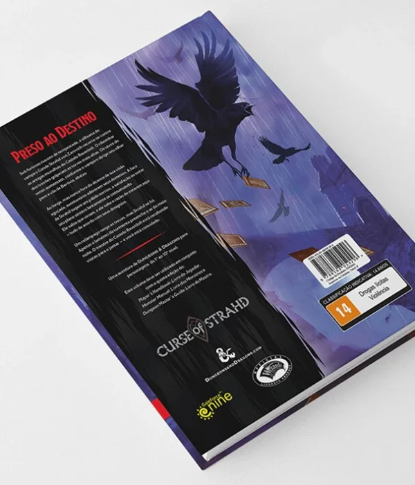 Capa do livro Dungeons & Dragons: A Maldição de Strahd com ilustrações vibrantes e detalhes intrigantes.