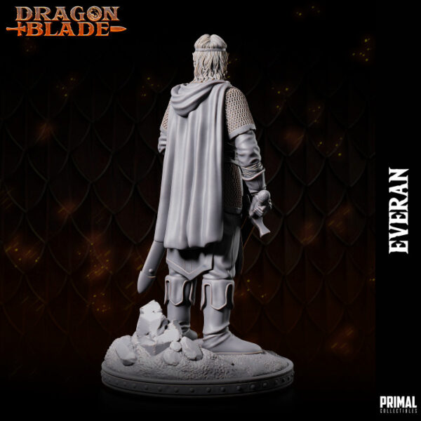 Miniatura de Everan, um elfo versátil da coleção Dragon Blade da Primal Collectibles, empunhando uma espada com a cabeça erguida, simbolizando seu orgulho e passado heroico.