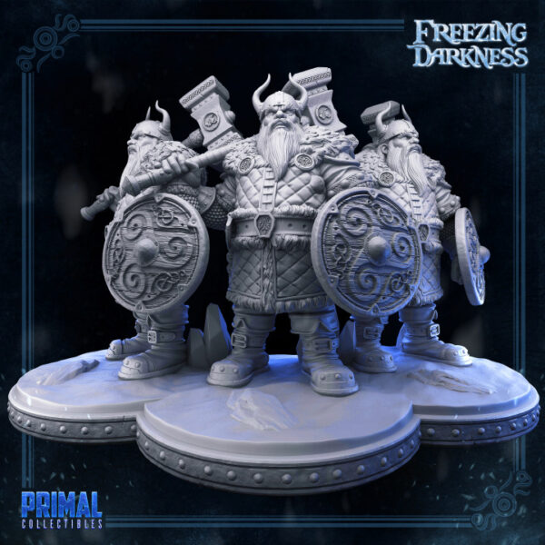 Miniatura de Argos, o Ironberg, segurando um martelo de guerra e escudo adornado, perfeito para RPG, pintura e colecionadores.
