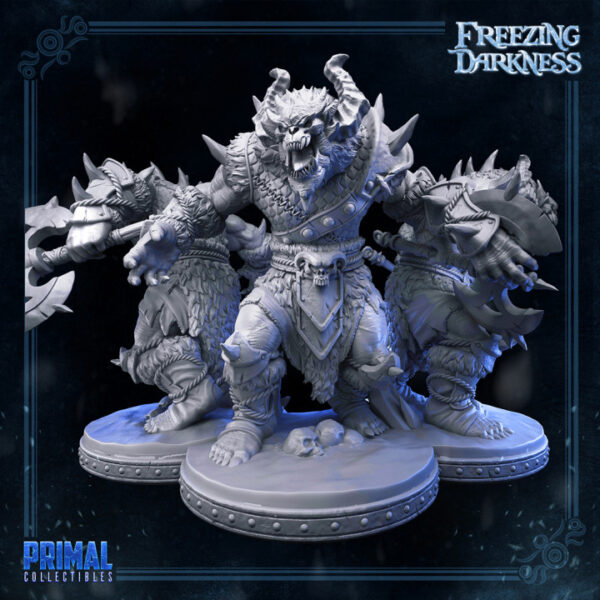 Miniatura detalhada do Freezing Darkness Boss, um abominável Yeti com habilidade de sopro congelante, ideal para RPG, pintura e colecionadores.