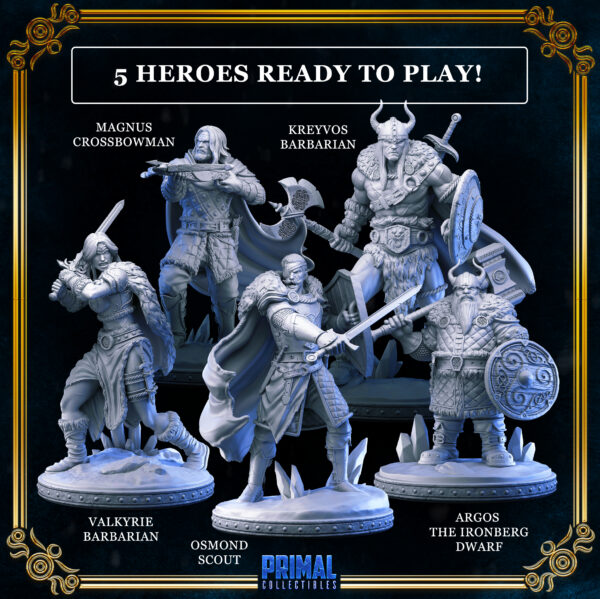 miniaturas de rpg parvus miniaturas, combo freezing darkness heróis, 5 miniaturas de 32mm
