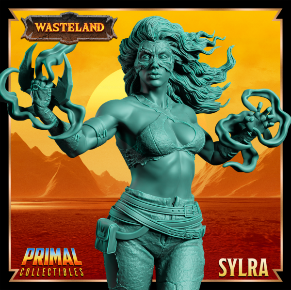 Miniatura de Syldra – uma bruxa poderosa da coleção Wasteland da Primal Collectibles, inspirada em Dark Sun, com pose imponente e olhar enigmático.