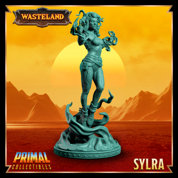 Miniatura de Syldra – uma bruxa poderosa da coleção Wasteland da Primal Collectibles, inspirada em Dark Sun, com pose imponente e olhar enigmático.