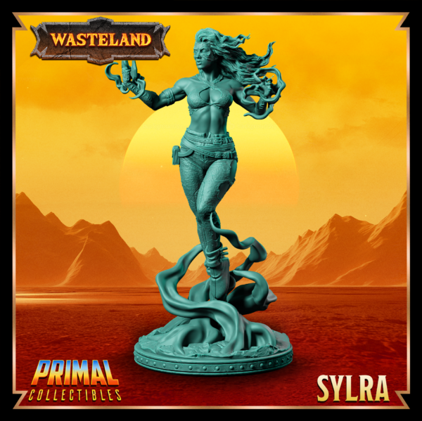 Miniatura de Syldra – uma bruxa poderosa da coleção Wasteland da Primal Collectibles, inspirada em Dark Sun, com pose imponente e olhar enigmático.