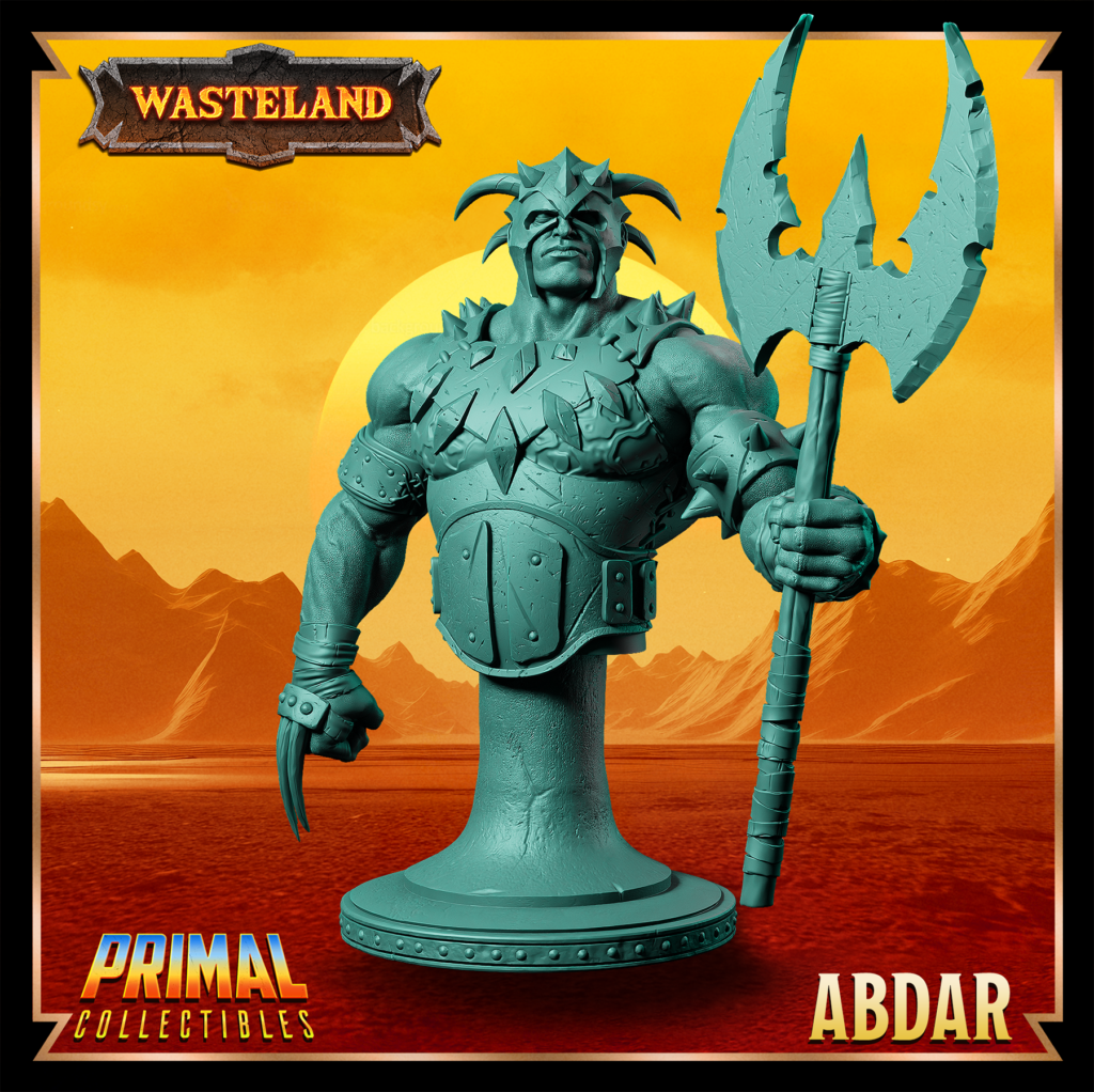 Busto de Abdar, Warrior. Coleção Wasteland da Primal Collectibles, perfeito para pintores e colecionadores.