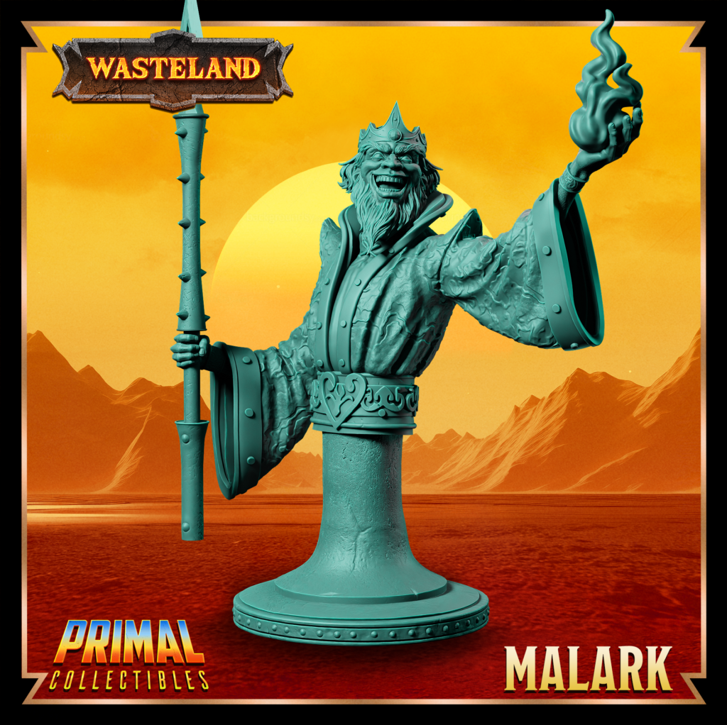 Busto de Malark, Sorcerer King. Detalhes rústicos e inspirados no cenário pós-apocalíptico de Athas em Darksun, perfeito para pintores e colecionadores.