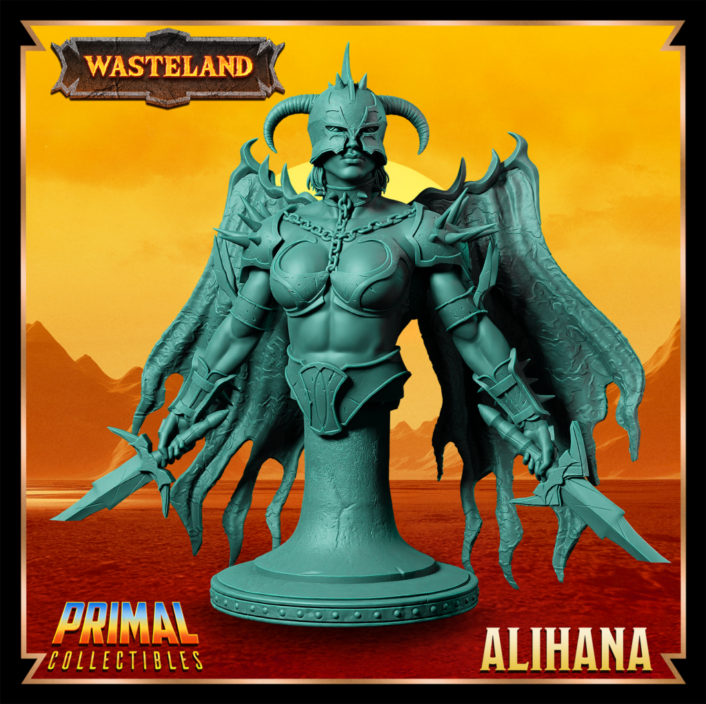 Busto de Alihana, Warrior. Detalhes rústicos e inspirados no cenário pós-apocalíptico de Athas em Darksun, perfeito para pintores e colecionadores.