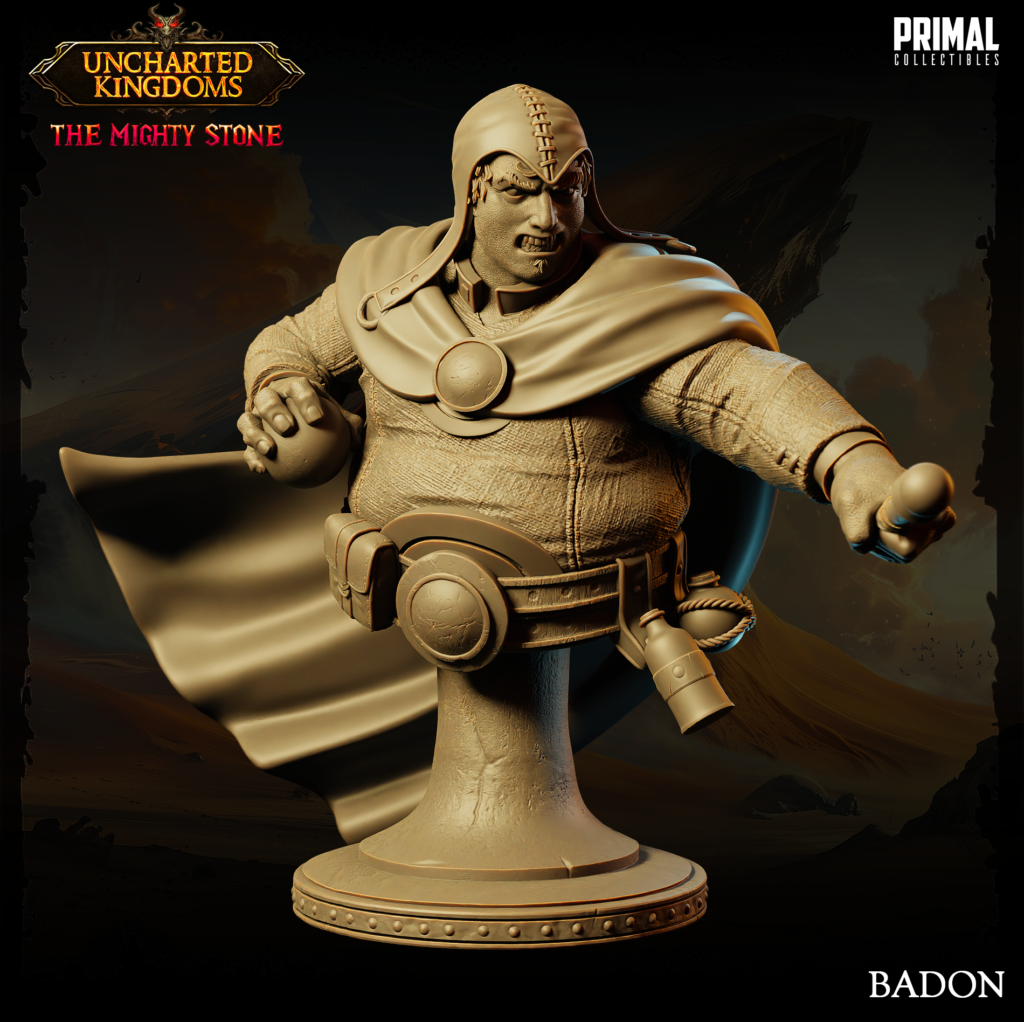 Busto de Badon, Mage. Coleção Uncharted Kingdoms da Primal Collectibles, perfeito para pintores e colecionadores.