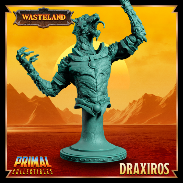 Busto de Draxiros, Sorcerer King. Coleção Wasteland da Primal Collectibles, perfeito para pintores e colecionadores.