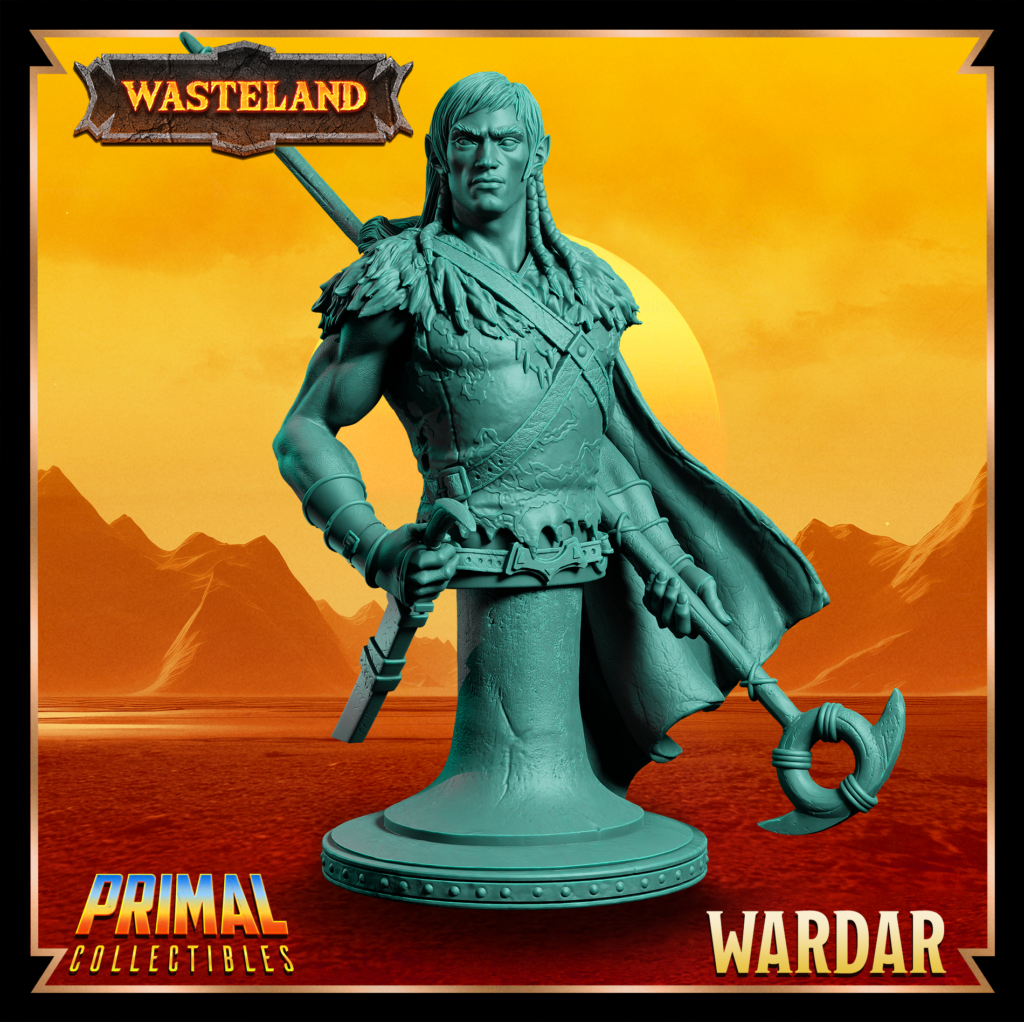 Busto de Wardar, Elfo. Coleção Wasteland da Primal Collectibles, perfeito para pintores e colecionadores.