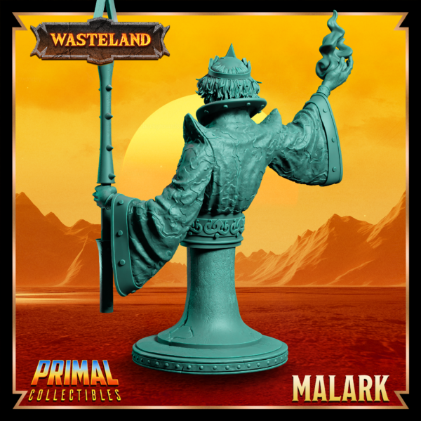 Busto de Malark, Sorcerer King. Detalhes rústicos e inspirados no cenário pós-apocalíptico de Athas em Darksun, perfeito para pintores e colecionadores.
