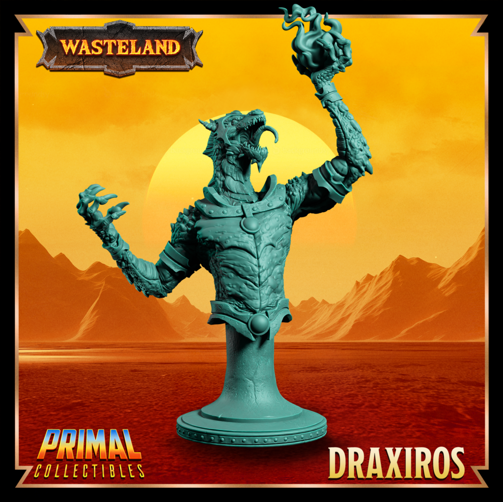 Busto de Draxiros, Sorcerer King. Coleção Wasteland da Primal Collectibles, perfeito para pintores e colecionadores.