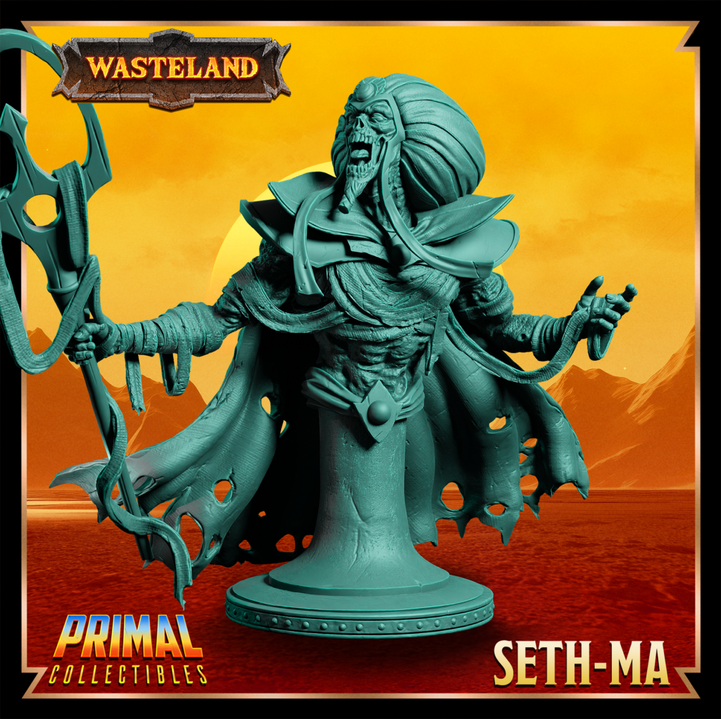 Busto de Seth-Ma, Sorcerer King. Coleção Wasteland da Primal Collectibles, perfeito para pintores e colecionadores.