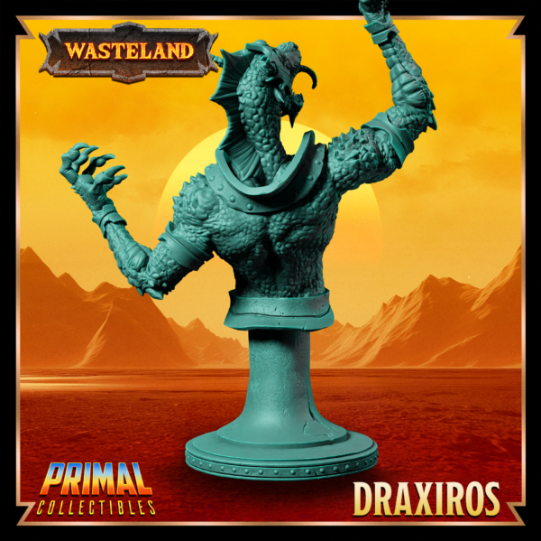 Busto de Draxiros, Sorcerer King. Coleção Wasteland da Primal Collectibles, perfeito para pintores e colecionadores.