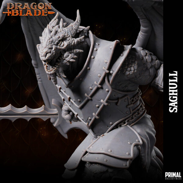 Miniatura RPG 32mm Draconian Fighter, Saghull, coleção Heroes of the Blade da Primal Collectible