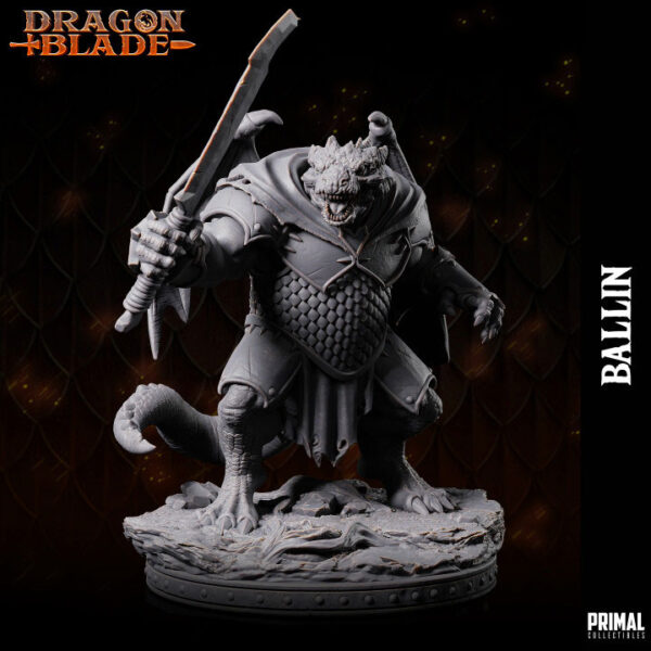 Miniatura RPG 32mm Draconian Fighter, Ballin, coleção Heroes of the Blade da Primal Collectible