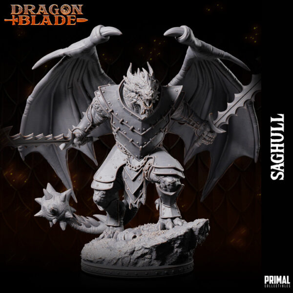 Miniatura RPG 32mm Draconian Fighter, Saghull, coleção Heroes of the Blade da Primal Collectible