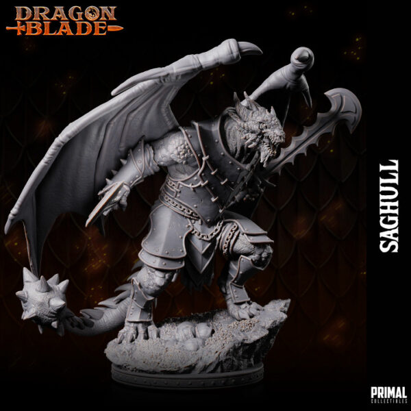 Miniatura RPG 32mm Draconian Fighter, Saghull, coleção Heroes of the Blade da Primal Collectible