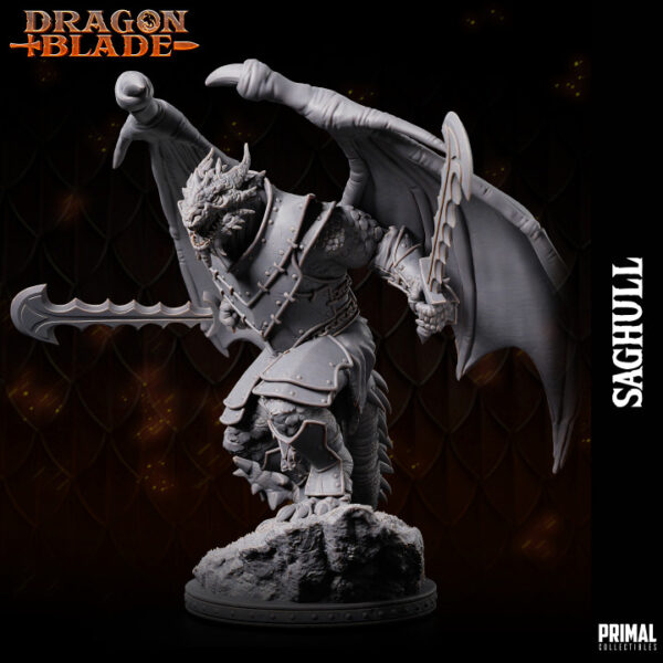 Miniatura RPG 32mm Draconian Fighter, Saghull, coleção Heroes of the Blade da Primal Collectible