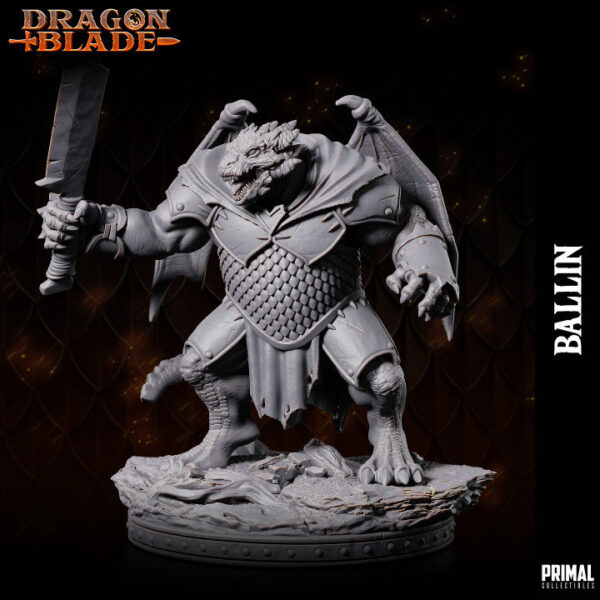 Miniatura RPG 32mm Draconian Fighter, Ballin, coleção Heroes of the Blade da Primal Collectible