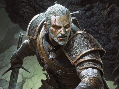 A imagem é a capa do livro do The Witcher TRPG